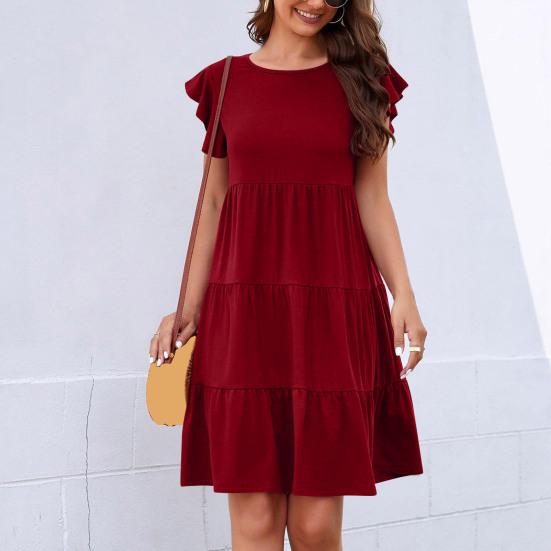 Женские платья Однотонные платья миди Повседневные свободные платья с круглым вырезом