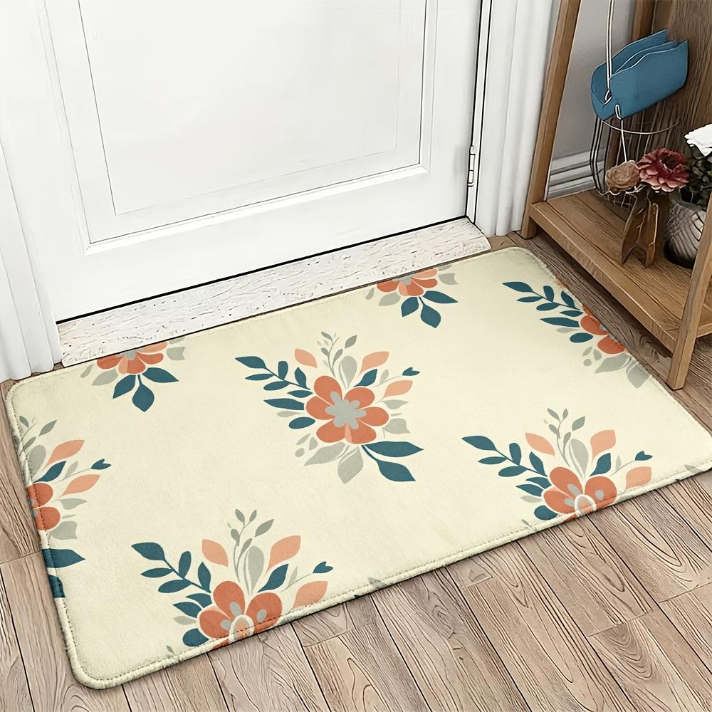 Boho Floral Doormat for Home Decor Indoor Outdoor Entrance Mat Welcome Rug Botanical Beige Design 40x60cm Anti Slip
