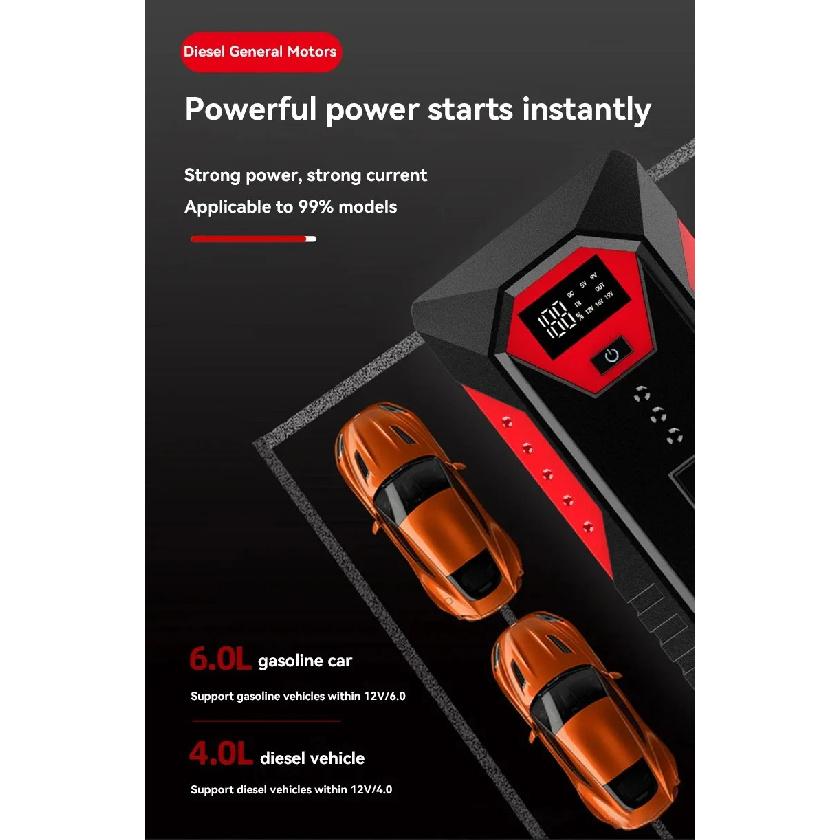 2026 Портативный автомобильный пусковой устройство Power Bank Автомобильное пусковое зарядное устройство 12В Стартовое устройство Бензиновый Дизельный автомобиль Аварийное пусковое устройство