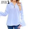 HNXC женские модные повседневные осенне-зимние однотонные блузки и рубашки с длинными рукавами и v-образным вырезом с принтом