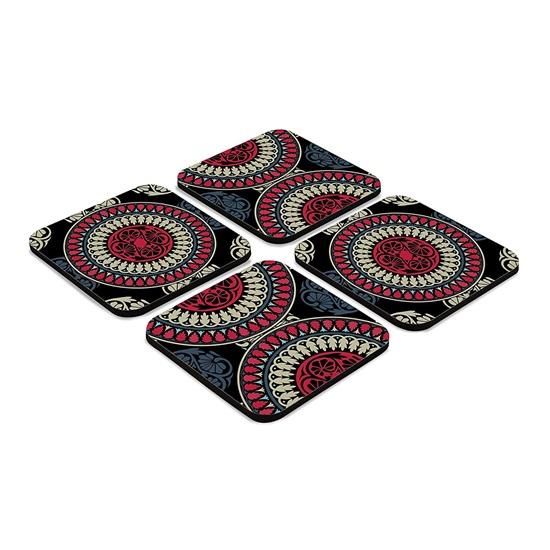 Деревянные подставки для напитков Набор с дизайном Multi Mandala из 4 настольных квадратных подставок для чая, кофейных чашек, кружек, пивных банок, барного стекла