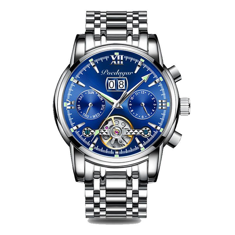 Automatic Mechanical Man Wristwatch Hollow Tourbillon Stainless Steel Men Watch Waterproof Luminous Date Men's Watches