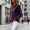 Long Sleeve Warm Top Women Button Front Velvet Hoodie, Hooded Jacket, Comfortable Hoodie Loose Fit Casual Drawstring Coat for Autumn Winter Relaxed