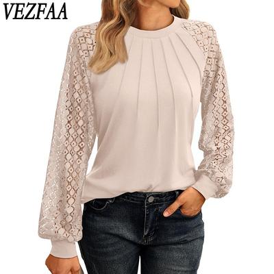 Женские модные повседневные весенне-осенние однотонные блузки и рубашки с круглым вырезом и длинными рукавами с принтом