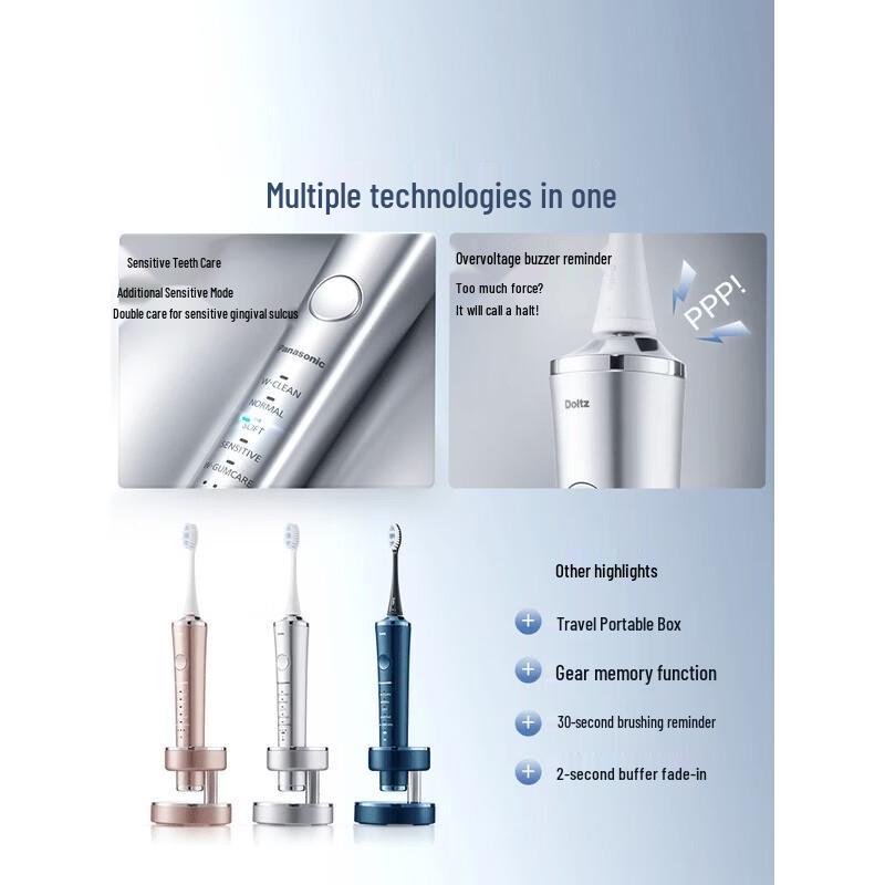 Panasonic PDP67 High-Gloss Dual Motor Sonic Electric Toothbrush CN plug (adapter included)