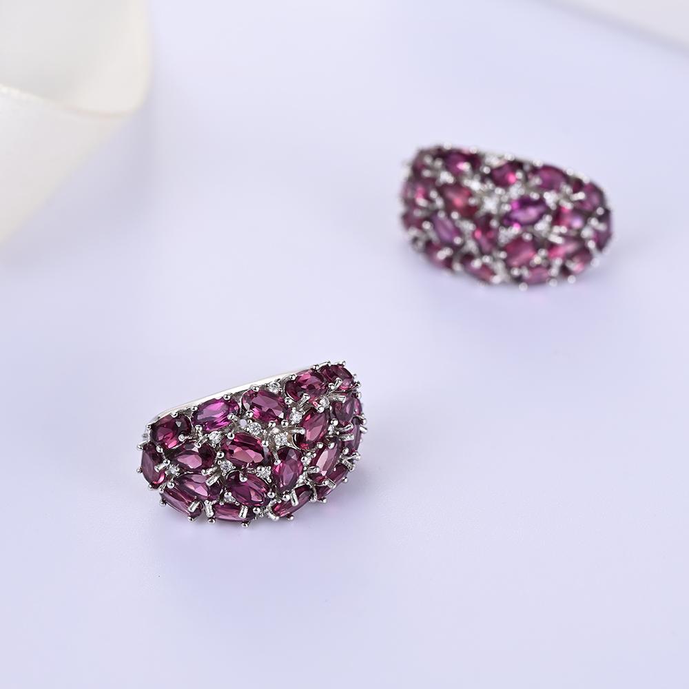 Великолепный элегантный дизайн серег из натурального граната из стерлингового серебра 925 пробы. Роскошные ювелирные украшения для женщин. Подарки на юбилей и банкет.