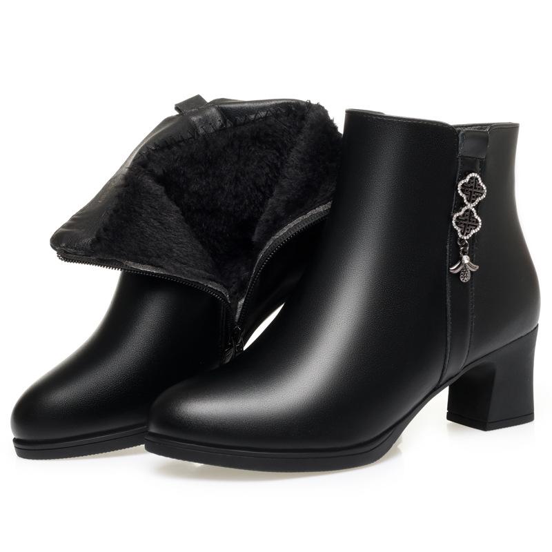 Осень и зима новые маленькие короткие ботинки женские толстый каблук мягкая подошва хлопковая обувь мягкая кожа средний каблук женские ботинки