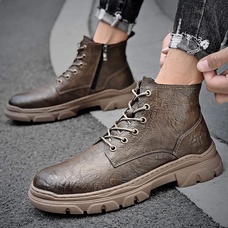 Fashion New Handmade Men Casual Shoes Lace Up Outdoor Ankle Boots High Top Mens Comfortable Sneakers Brand All-match Motorcycle Boots