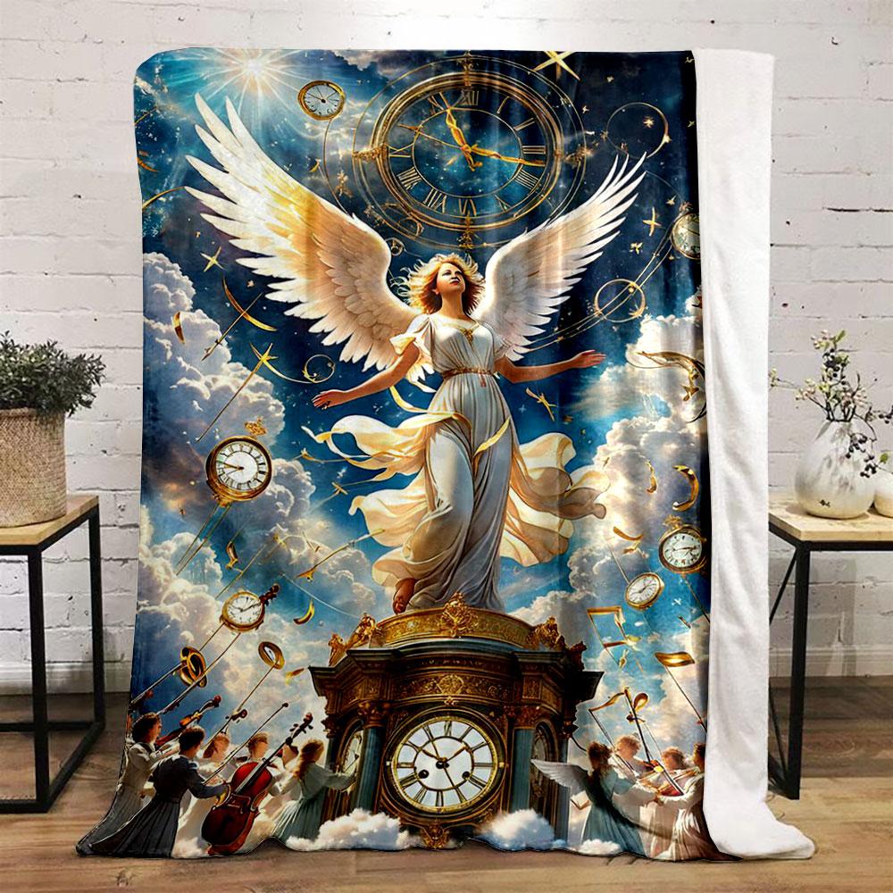 Angel Clock Cloud Print Blanket Printed Blanket for Living Room Bed Couch lunch break Soft Cozy Blanket for Friend's festival Gift