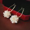 Elegant French-Style Long Acrylic Flower Petal Earrings with Diamond Accents