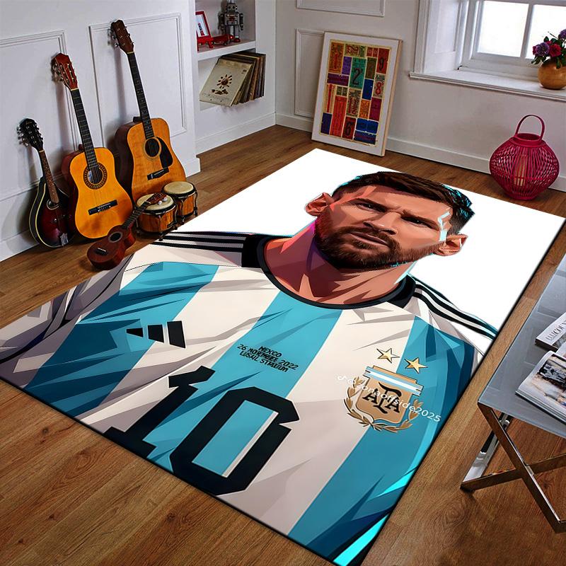 "Argentine Soccer Star Illustration" Patterned carpet a non slip rug suitable for all seasons and any setting, gift