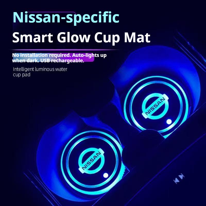 AUW3 Car Cup Holder LED Light Car Cup Pad Colorful Light Coaster For Nissan Qashqai Almera j11 j10 Juke X Trail t32 Tiida Leaf Versa