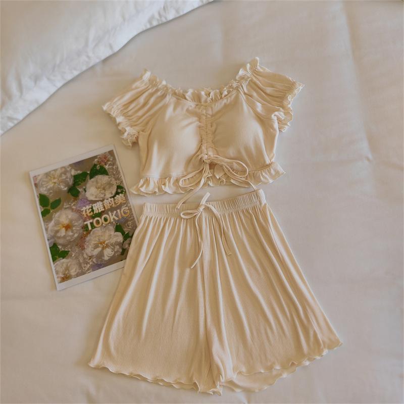 Женский летний комплект пижамы из модала с пышными рукавами и встроенными чашечками - Сексуальная домашняя одежда Pure Desire