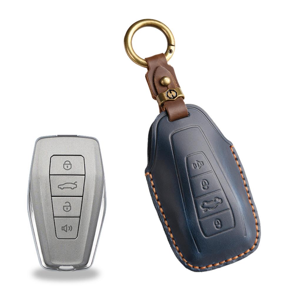 The new retro key cover is suitable for Geely Emgrand Binrui car hand-stitched leather key case ring.