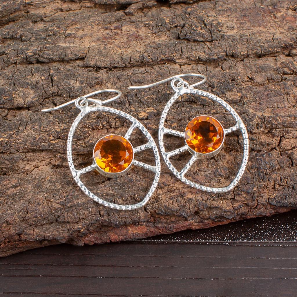 Натуральный цитрин Драгоценный камень Серебро 925 пробы Ювелирные изделия Ручной работы Серьги 2.00" EE-52-6