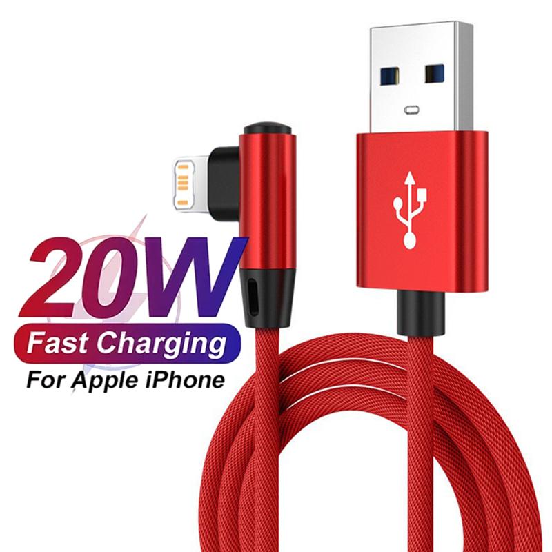 Угловой игровой USB-кабель для быстрой зарядки iPhone 13 14 Pro 11 12 mini XS Max XR X 7 8 Plus, USB-кабель для зарядки с изгибом 90 градусов