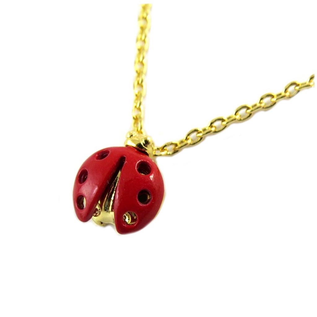 7bis [Q1489] - Golden Red 'Ladybug' Handmade Necklace - 7x6 Mm