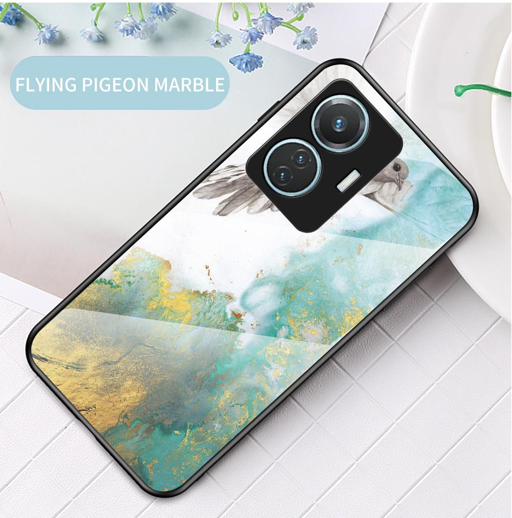 Чехол для Vivo V23e V23 V25 V25e T1 Pro Y75 Y77 Y30 Y02s Y55 Y35 Y22 Y22S 4G 5G, чехол из мраморного закаленного стекла, задняя крышка