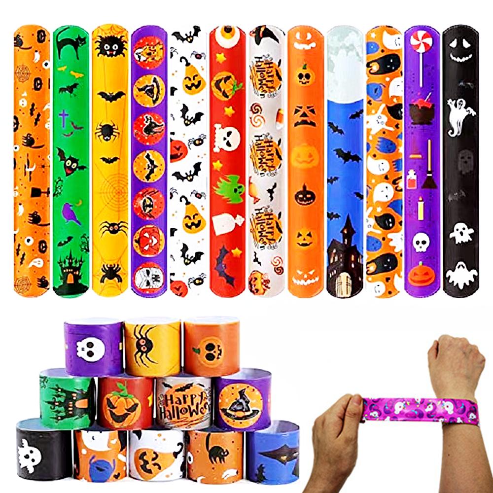 Серия Хэллоуина, хлопающие круглые игрушки, 12 типов, случайный цвет, декор тыквы, браслет с летучей мышью, вечерние подарки для детей, розыгрыши, игрушки на день рождения