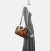 [Pre-Owned] Metal Logo Zipper Canvas And Leather Trim Shoulder Crossbody Bag - Excellent #1WNWD6Q
