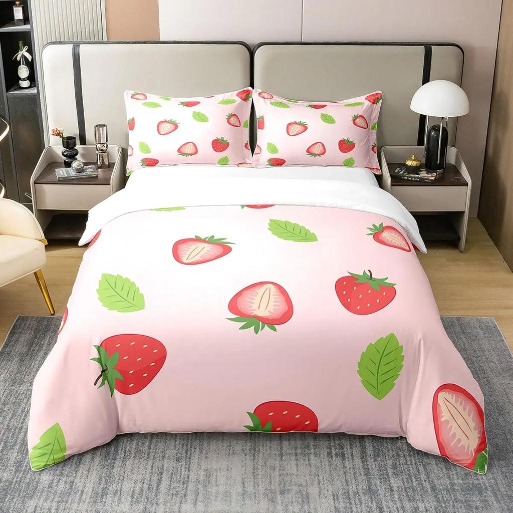 Комплект постельного белья Sweet Strawberry, пододеяльник для детей, подростков, покрывало для спальни, розовое одеяло, 3 шт., полный размер