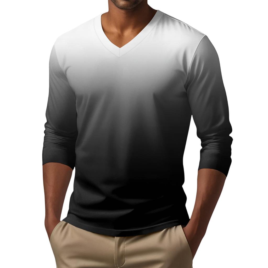 Мужская футболка с V-образным вырезом, повседневная, модная, с принтом, с длинным рукавом