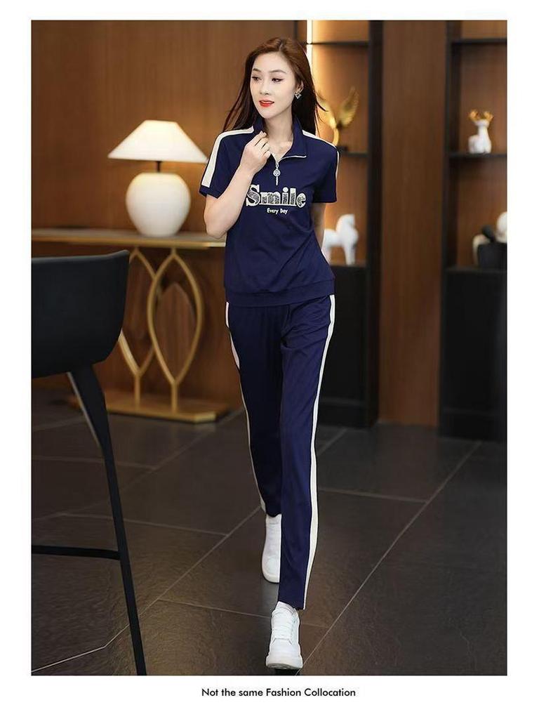 Trendy Summer Sweatshirt & Sportswear Set for Middle-Aged Moms - Loose, Slimming Casual Two-Piece 2025