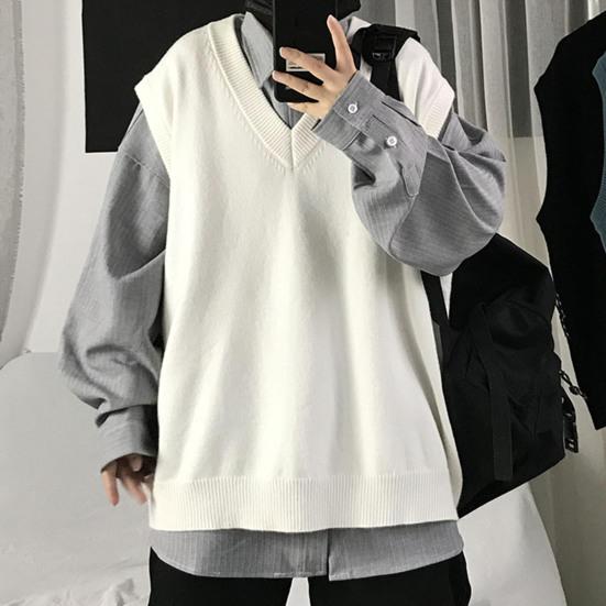 Мужской свитер с V-образным вырезом, однотонный универсальный весенний свитер без рукавов для школы