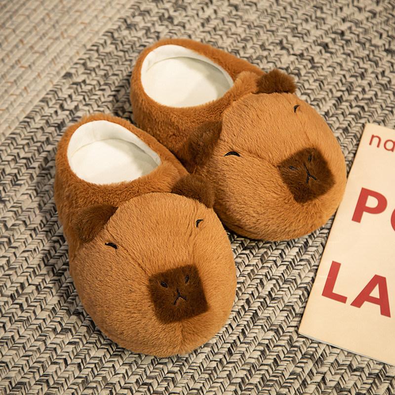 Cute Warm Capybara Slippers Soft Animal Winter Fluffy Kapibara Slides Home Slippers Thick Sole Capybara Plush Slippers Indoor