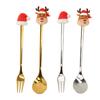 Набор из 4 рождественских ложек и вилок из нержавеющей стали, мультяшные, забавные, мини столовые приборы, рождественский набор столовых приборов для