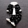 Fashionable Boy's Zipper Three-piece Set For Toddlers And Babies With Full-print Letters, Hooded Long-sleeved Sweatshirt Suit