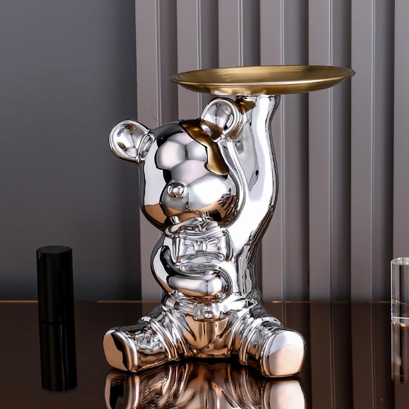 Керамическая красочная гальваническая коробка для хранения в виде медведя, для дома, гостиной, новой комнаты, настольный лоток для хранения, декоративная статуэтка, копилка, украшения