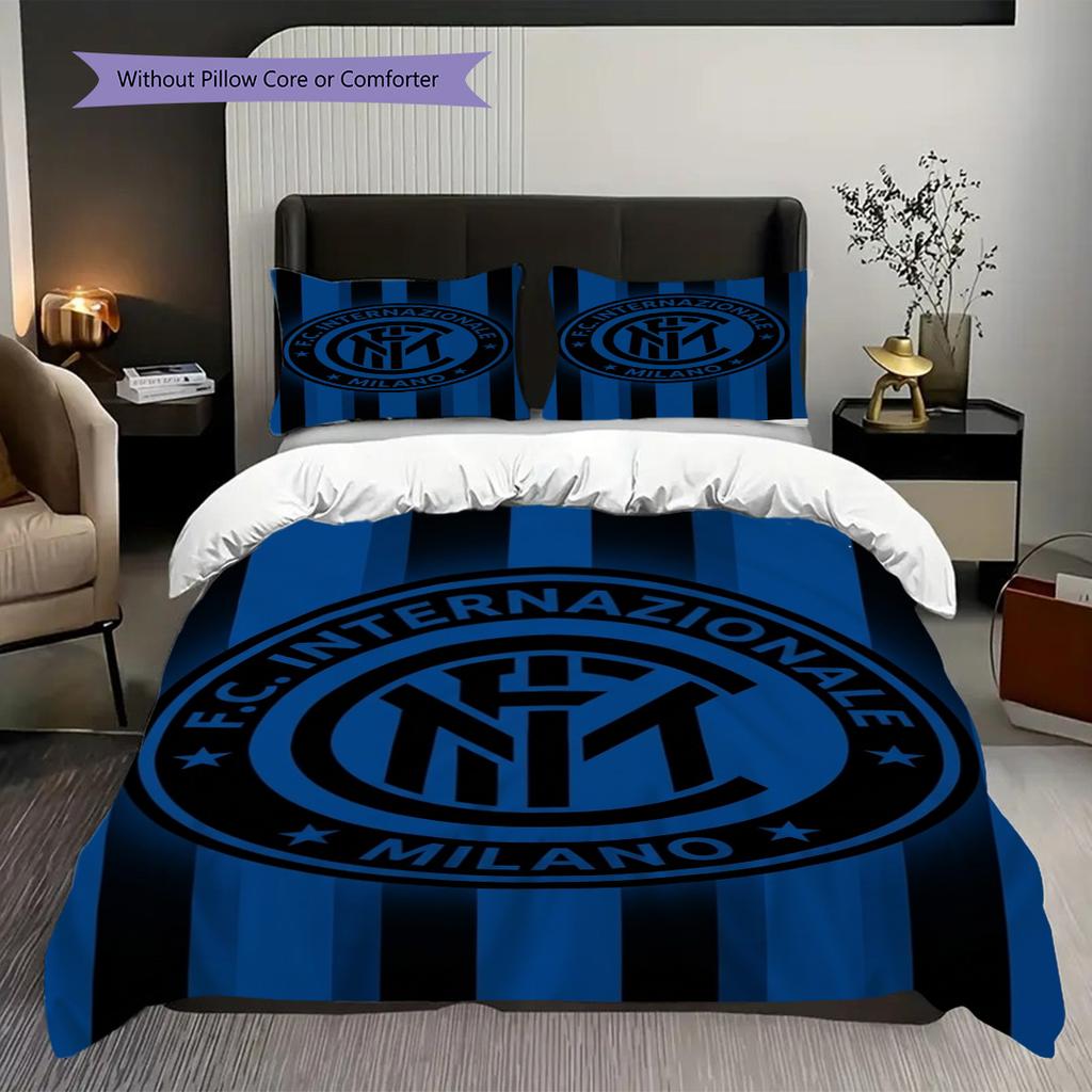 Blue Stripes Black Emblem: Inter Milan's Iconic Design Bedding (1 * duvet cover + 2 * pillowcase, without core) Bedding set Christmas birthday gift