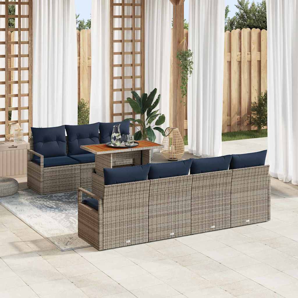 Garden Sofa Set with Cushions 8 pcs Grey and Blue