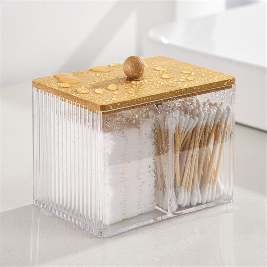 Sturdy Wood Lid Qtip Holder Storage Container Convenient for Bathroom Cotton Covers Swabs Pad and Hair Bands Organizers
