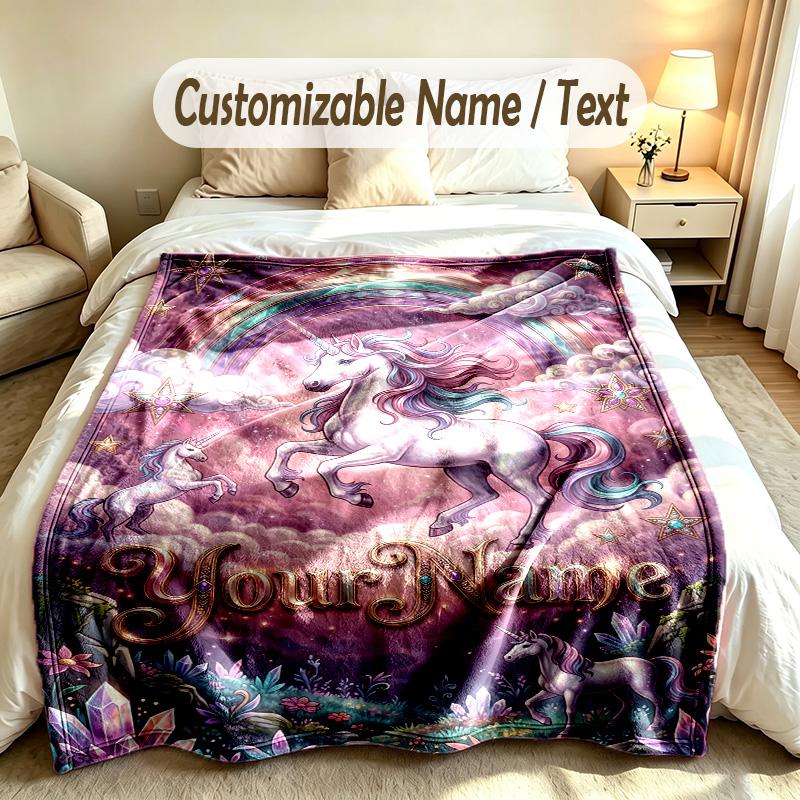 Fantasy Magic Theme Custom Blanket Personalized Name & Text Customized Soft Warm Throw Blanket Home Decor