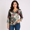 Women's 3/4 Sleeve Shirts V Neck Print Tops Casual Tops Basic Tees Blouse Loose Tops