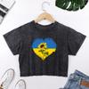 Ukrainian Flag Pattern Sunflower Printing Women Lace Washed Crop T Shirt Slim Crewneck T-Shirt Summer Cotton Female Streetwear
