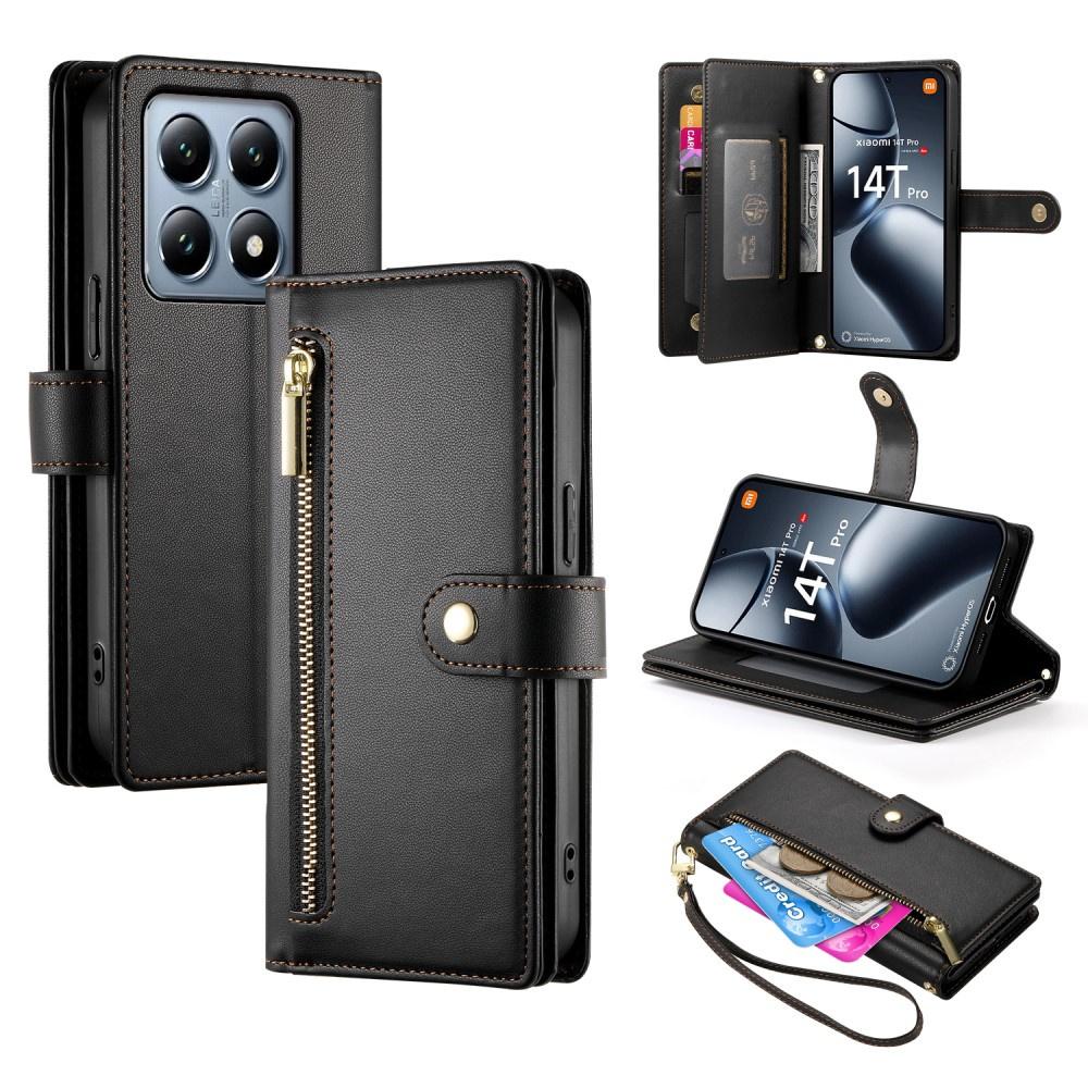 Flip Case for Xiaomi 14T Pro, Wallet Zipper Pocket, Black