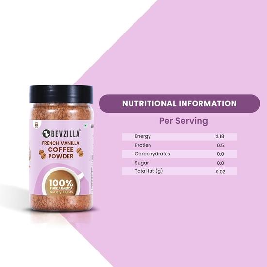 Bevzilla 75 г Баночка кофейного порошка со вкусом ванили | Премиальный кофе Арабика | Идеально для эспрессо, латте и капучино | Горячие и холодные кофейные напитки