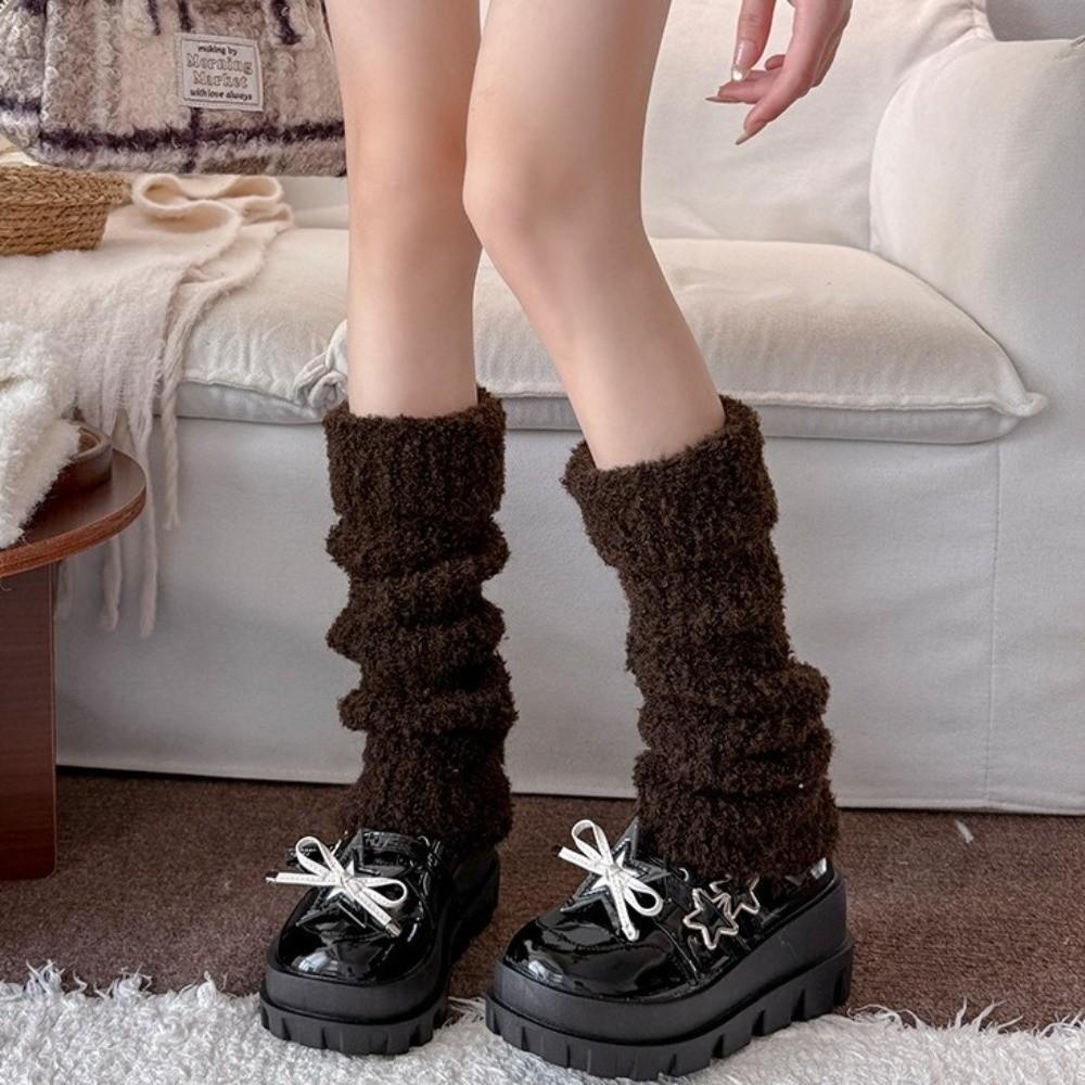 Thick Warm Fuzzy Leg Warmers Turn-Cuff Design Wool Blend Leg Warmers Cozy Calf Leg Socks For Women