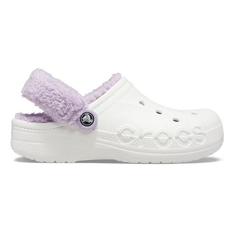 Crocs Классические сабо Baya с подкладкой и пушистым ремешком 'Белый лиловый' Унисекс (Плюшевая часть не снимается)