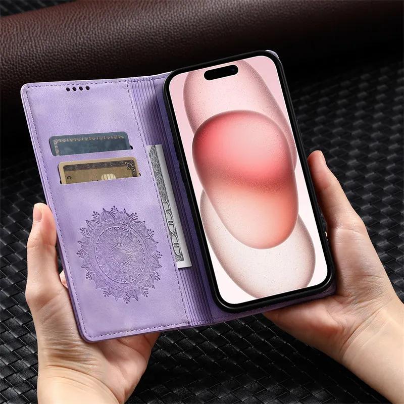 Магнитный кожаный чехол для телефона для iPhone 15 16 Pro Max 14 13 12 Mini 11 XS Max XR 8 7 Plus SE 2022 с отделением для карт, обложка-книжка-кошелек