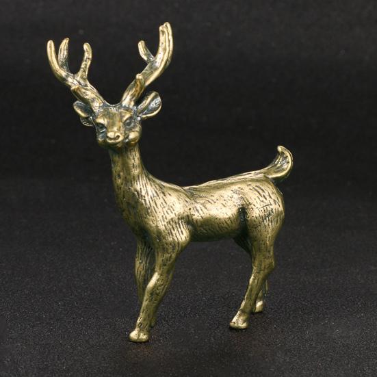 Brass Elk Ornament Vintage Style Fine-textured Realistic Elk Statue Desk Decoration Fade-resistant Ornament