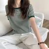 Striped Short Sleeve T Shirt Women's Summer Korean Version Loose Slim Round Neck Fashion Casual