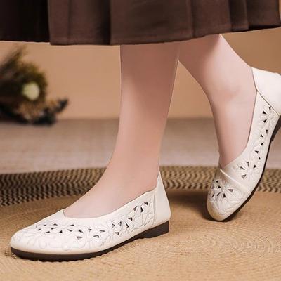Весна и лето четыре сезона 2025 новая мама среднего и пожилого возраста удобная вышивка полая плоская подошва повседневные туфли Дуду женские