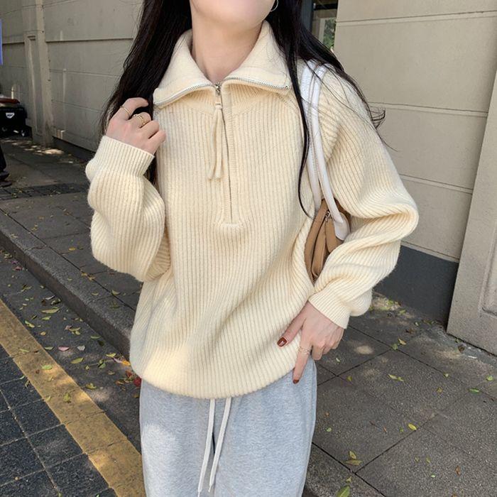 Полумолния пуловер трикотажный женский свободный тонкий верхняя одежда толстый свитер куртка топ