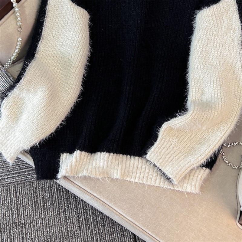 Осень-зима, вязаный кардиган с v-образным вырезом, женский 2023, повседневный кашемировый свитер с имитацией норки, женские свободные винтажные кардиганы 28135