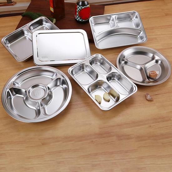 Обеденная тарелка безопасная многоразовая посудомоечная машина большая вместимость столовая посуда нержавеющая сталь 2/3/4/5/6 секций круглая