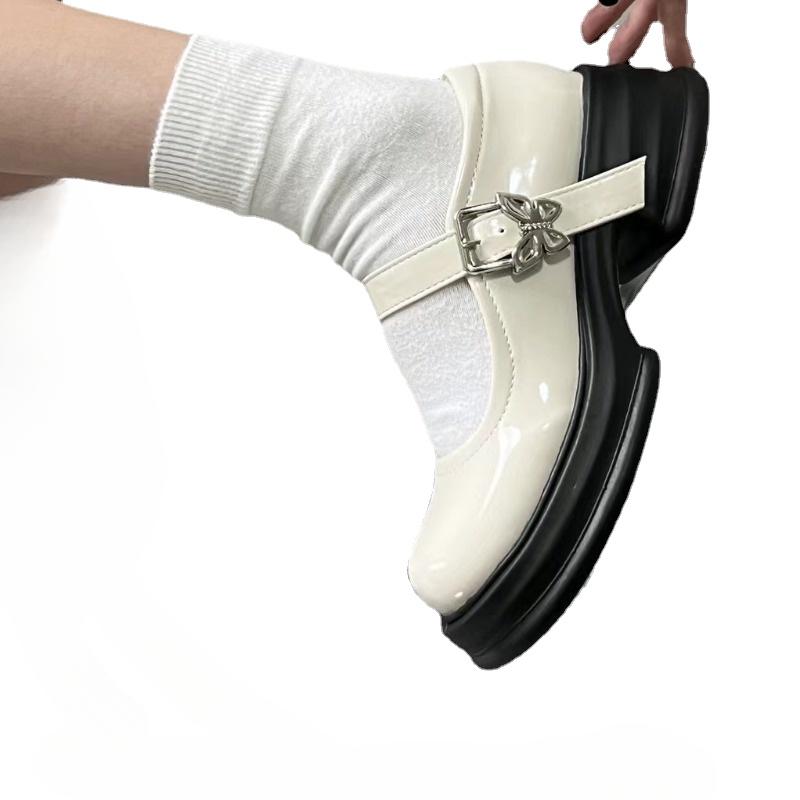 Туфли для женщин Высокое качество Весна и Осень Женские туфли-лодочки Мэри Джейн Пряжка на одном ремешке Круглый носок Туфли с неглубоким вырезом Женские